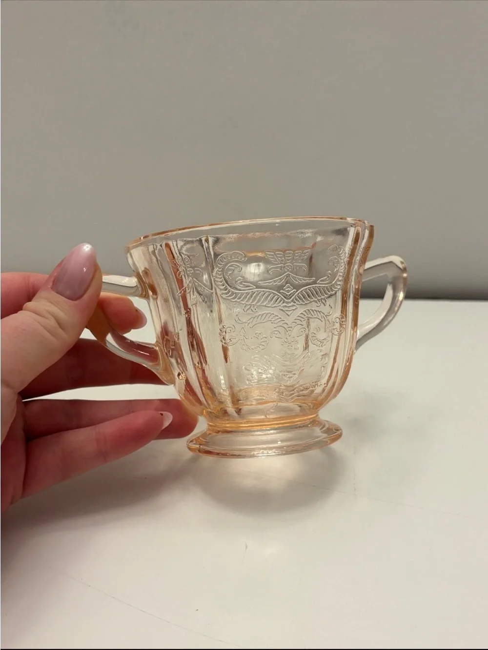 Pink depression glass Madrid pattern sugar cup